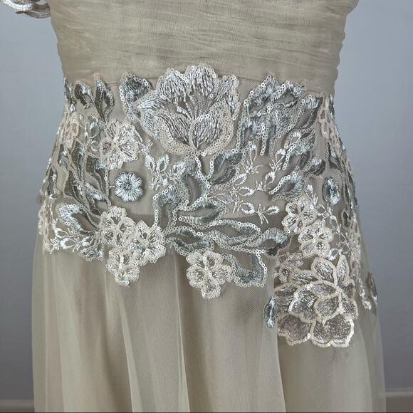 Teri Jon by Rickie Freeman Cream Tulle Sequin Jeweled Dress - Picture 6 of 10